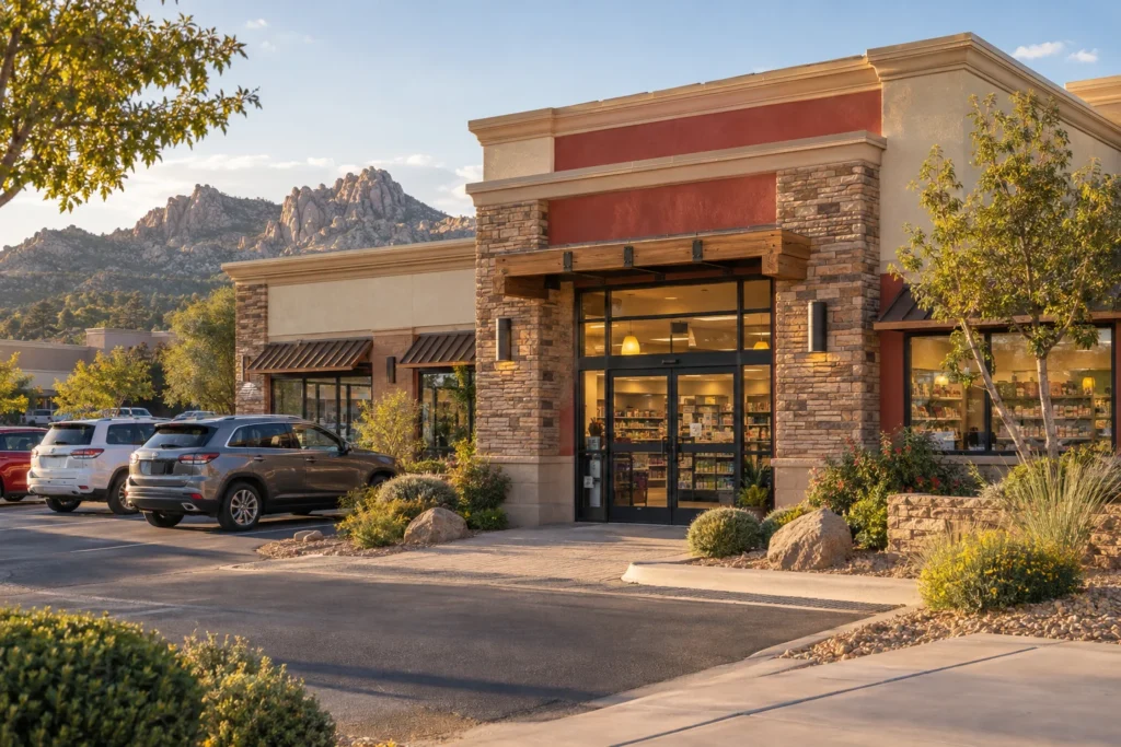 Illustrative independent pharmacy exterior in Prescott, Arizona