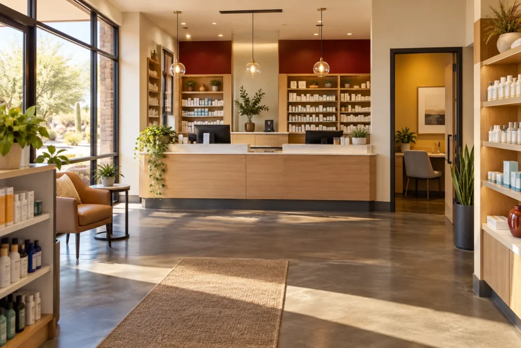 Welcoming interior of a modern independent community pharmacy